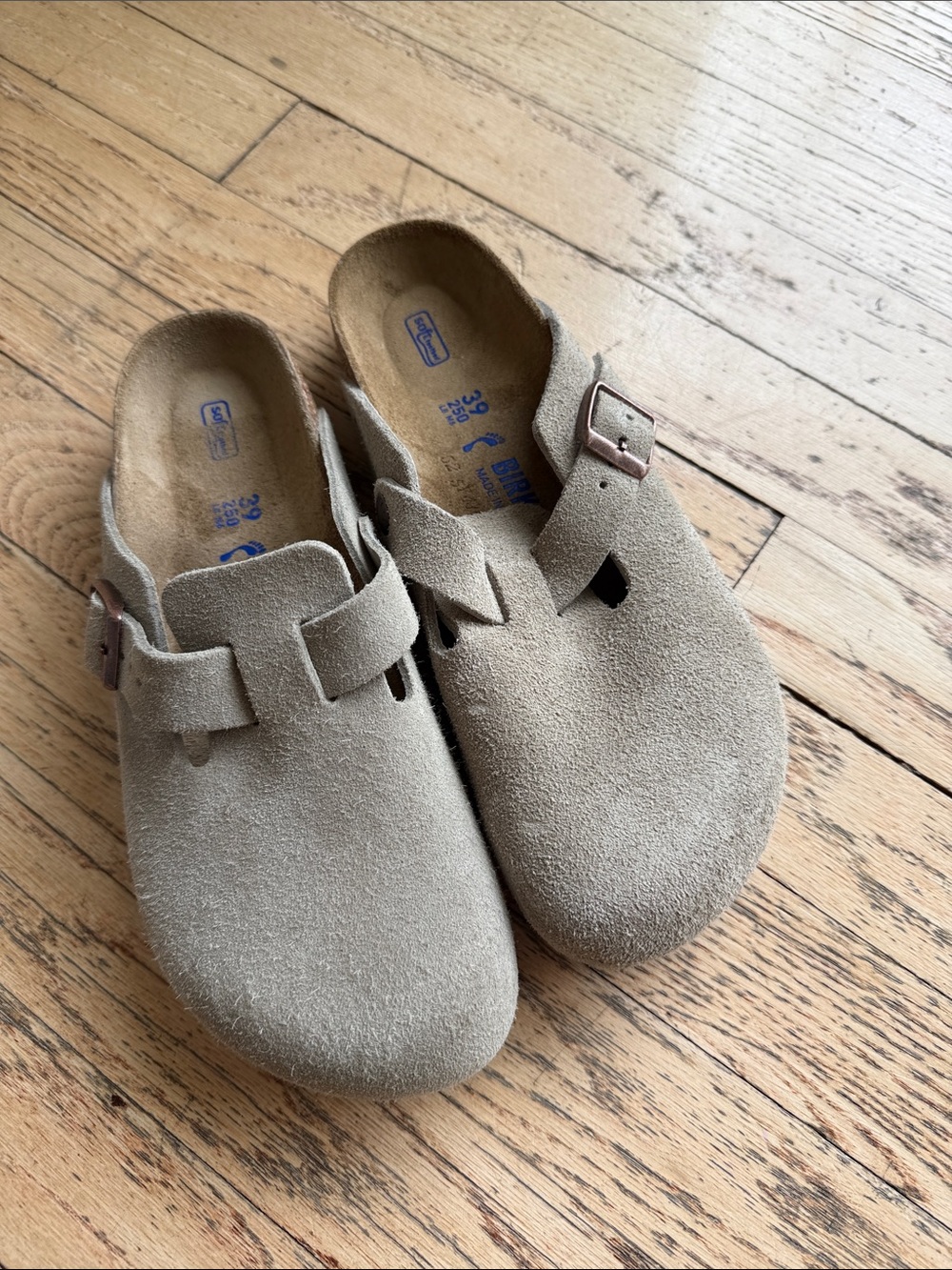Birkenstock Suede Slip-On Clogs in Light Taupe